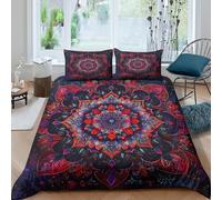 Easy Care 3D Microfiber Ornate mandala Comforter Cover All Season Bedding Set w/Pillowcase Colorful spiritual art Duvet Cover All Season Soft Machine Washable for Kids Teens Adults Single（135x200cm）