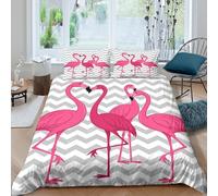 Easy Care 3D Microfiber Pink flamingos Comforter Cover All Season Bedding Set w/ Pillowcase Cartoon animal design Duvet Cover All Season Soft Washable for Kids Teens Adults Super king（260x220cm）