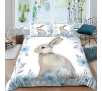 Easy Care 3D Microfiber Rabbit illust Quilt Cover Breathable Bedding Set with Pillowcases Watercolor floral Bedding Quilt Cover All Season Machine Washable for Kids Teens Adults Super king（260x220cm）