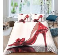 Easy Care 3D Microfiber Red high heels Comforter Cover All Season Bedding Set w/ Pillowcase elegant women's footwear Duvet Cover All Season Soft Machine Washable for Kids Teens Adults King（220x240cm）