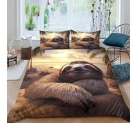 Easy Care 3D Microfiber Sloth relaxing Quilt Cover All Season Bedding Set w/ Pillowcase Tropical beach scene Duvet Cover Sets Breathable Machine Washable for Home Decoration Super king（260x220cm）