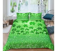 Easy Care 3D Microfiber StPatricksDay Quilt Cover All Season Bedding Set with Matching Pillowcase FestiveGreenDesign Duvet Cover Sets Breathable Machine Washable for Home Decoration Single（135x200cm）