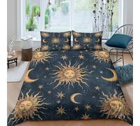 Easy Care 3D Microfiber SunMoonStars Quilt Cover Breathable Bedding Set with Pillowcases VintageAstrologyArt Bedding Quilt Cover All Season Machine Washable for Kids Teens Adults Double（200x200cm）