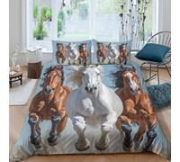 Easy Care 3D Microfiber Wild horses Quilt Cover Breathable Bedding Set with Pillowcases Running equine art Bedding Quilt Cover All Season Machine Washable for Kids Teens Adults Double（200x200cm）