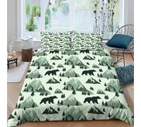 Easy Care 3D Print Microfiber Bear silhouette Bedding Quilt Cover Breathable Bedding Set w/ Pillow Shams Forest mountain pattern Quilt Cover Set All Season Washable Home Decor Super king（260x220cm）