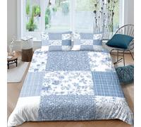 Easy Care 3D Print Microfiber Blue floral patterns Duvet Cover Breathable Bedding Set with Pillow Cases Vintage patchwork Quilt Cover Set All Season Soft Washable for Kids Boys Girls King（220x240cm）