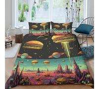 Easy Care 3D Print Microfiber Burger in space Duvet Cover All Season Bedding Sets with Matching Pillowcase Sci-fi cartoon style Quilt Cover Set Easy Care, Washable for Home Decor Single（140x200cm）