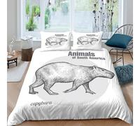 Easy Care 3D Print Microfiber Capybara sketch Bed Quilt Cover Breathable Bedding Set with Pillow Shams South American wildlife Duvet Cover Set All Season Washable for Home Decor Double（200x200cm）