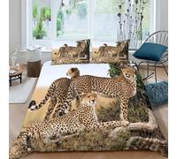 Easy Care 3D Print Microfiber Cheetahs in savanna Bedding Quilt Cover Breathable Bedding Set with Pillow Shams Wildlife photography Quilt Cover Set All Season for Home Decor Double（200x200cm）