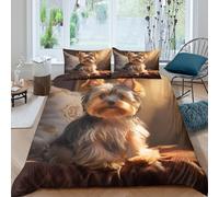 Easy Care 3D Print Microfiber Cute Yorkshire Terrier Bedding Quilt Cover Breathable Bedding Set with Pillow Shams Pet Portrait Quilt Cover Set All Season Washable for Home Decor Super king（260x220cm）