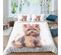 Easy Care 3D Print Microfiber Cute Yorkshire Terrier Bedding Quilt Cover Breathable Bedding Set with Pillow Shams Digital Art Style Quilt Cover Set All Season Washable for Home Decor King（220x240cm）