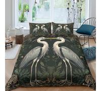 Easy Care 3D Print Microfiber Elegant herons Bedding Quilt Cover Breathable Bedding Set with Pillow Shams Art Nouveau illustration Quilt Cover Set All Season Washable for Home Decor Double（200x200cm）