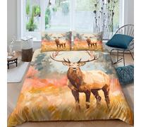 Easy Care 3D Print Microfiber Elk in forest Duvet Cover All Season Bedding Sets with Matching Pillowcase Wildlife painting style Quilt Cover Set Easy Care, Washable for Home Decor King（220x240cm）