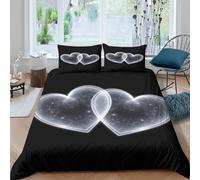 Easy Care 3D Print Microfiber glowing hearts Duvet Cover All Season Bedding Sets with Matching Pillowcase cosmic love design Quilt Cover Set Easy Care, Washable for Home Decor Single（140x200cm）