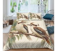 Easy Care 3D Print Microfiber Kookaburra birds Bedding Quilt Cover Breathable Bedding Set with Pillow Shams Australian wildlife art Quilt Cover Set All Season for Home Decor Double（200x200cm）
