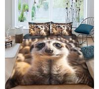 Easy Care 3D Print Microfiber Meerkat face Bedding Quilt Cover Breathable Bedding Set with Pillow Shams Wild animal photography Quilt Cover Set All Season Washable for Home Decor Double（200x200cm）