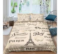 Easy Care 3D Print Microfiber Paris vintage Duvet Cover All Season Bedding Sets with Matching Pillowcase French retro typography Quilt Cover Set Easy Care, Washable for Home Decor Single（140x200cm）