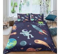 Easy Care 3D Print Microfiber space adventure Bed Quilt Cover Breathable Bedding Set with Pillow Shams cartoon space theme Duvet Cover Set All Season Machine Washable for Home Decor Double（200x200cm）