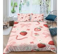 Easy Care 3D Print Microfiber Strawberry pattern Bedding Quilt Cover Breathable Bedding Set with Pillow Shams Pastel sweet design Quilt Cover Set All Season Washable for Home Decor Single（140x200cm）
