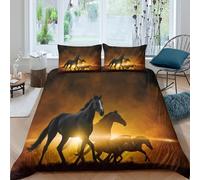 Easy Care 3D Print Microfiber Wild horses galloping Duvet Cover All Season Bedding Sets w/ Matching Pillowcase Dramatic sunset Quilt Cover Set Easy Care, Washable for Home Decor Super king（260x220cm）