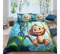 Easy Care 3D Printed Microfiber Cute Monkey Bed Quilt Cover Breathable Bedding Set with Pillow Shams Cartoon Jungle Duvet Cover Sets All Season Machine Washable for Home Decoration Double（200x200cm）
