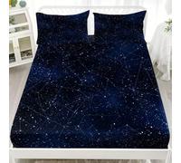 Easy Care Bedding Set Star Constellation Map Soft Microfiber Fitted Sheet Extra Deep Pocket 30 cm Dark Blue Fitted Sheet 60x80 inch for King Bed, with 2 Pillowcases