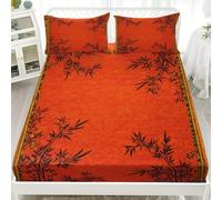 Easy Care Bedding Set Traditional Chinese Patterns Soft Microfiber Fitted Sheet Extra Deep Pocket 30 cm Red Fitted Sheet 72x80 inch for Super King Bed, with 2 Pillowcases