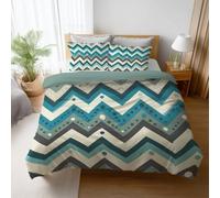 Easy Care Blue Gray Minimalist Duvet Cover Bright Symmetrical Lines Durable Fabric 2 Pillowcases Included Microfiber For Kids Children Teens Boys Girls Comforter Cover 79"x79"