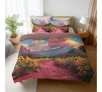 Easy Care Colorful Illustration Duvet Cover Tranquil Romantic Garden All Season Premium 2 Pillowcases Included Microfiber For Kids Children Teens Boys Girls Comforter Cover 90"x87"