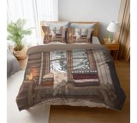 Easy Care Cream Yellow Cartoon Duvet Cover Set Minimalist House Blanket Durable Fabric 2 Pillowcases Included Microfiber For kids girls teens and adults room Comforter Cover 79"x79"