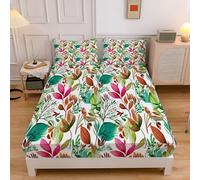 Easy Care Deep Fitted Sheets King Bed (30 cm), Breathable Lightweight Pastoral Plants Watercolor Leaves Bed Sheet,Microfiber Elasticated Corner Bedding 150x200cm Fitted Sheet White