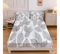 Easy Care Deep Fitted Sheets Single Bed (30 cm), Breathable Lightweight Pastoral Plants Black Stripes Leaves Bed Sheet,Microfiber Elasticated Corner Bedding 90x190cm Fitted Sheet White