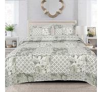 Easy Care Double Bed Throw Quilted Patchwork Bedspread Quilt Coverlet 100% Cotton Reversible Sofa Bed Cover Set for Living Room Bedroom Decor MONOCHROME GEO (Des 2)