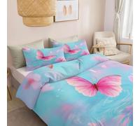 Easy Care Double Duvet Cover, Water Waves Butterfly Floral Leaves Breathable Dream Style Reversible Soft Quilt Cover Bedding Set With Pillowcases Machine Was Bedding Sets 200 x 200 cm