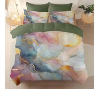 Easy Care Duvet Cover 135 x 200 cm, Abstract Marbles Color Blocks Printed duvet cover, Breathable and comfortable, fashionable and atmospheric Bedding, Suitable for adults and children, Green
