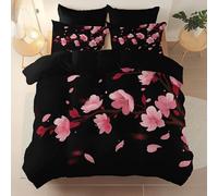 Easy Care Duvet Cover 135 x 200 cm, Oriental Cartoon Cherry Blossoms Printed duvet cover, Breathable and comfortable, fashionable and atmospheric Bedding, Suitable for adults and children, Black