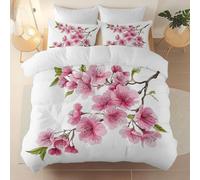 Easy Care Duvet Cover 260 x 220 cm, Oriental Cherry Blossoms Leaves Printed duvet cover, Breathable and comfortable, fashionable and atmospheric Bedding, Suitable for adults and children, Cream