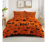 Easy Care Duvet Cover Single Size for Adults Teenagers Guest Rooms, Spooky Halloween Pumpkin Brushed Microfiber Bedding, Wrinkle Resistant Breathable All Seasons Orange Color