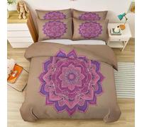 Easy Care Fantasy Duvet Cover SetSingle, Vintage Mandala Pattern 100% Microfibre Breathable Bedding with Pillowcases and Zipper for Boys Adult, Pink Light Khaki