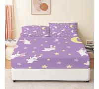 Easy Care Fitted Sheet, Bunny And The Moon Durable Brushed Microfibre Fitted sheets, 35" x 75" Suitable for children and teenagers' bedrooms Purple