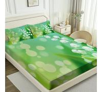 Easy Care Fitted Sheets 35" x 75", Green White Breathable Microfiber Cartoon Plant Lily Of The Valley Printed Fitted Sheet - for Single Double King Bed with Elastic Soft and Comfy
