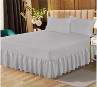 Easy Care King Size Plain Dyed Frill Valance Sheet Extra Deep Frilled Valance Sheet Poly Cotton King Size Mattress Cover Silver Grey 150 X 198 + 25 cm + Frill 40 cm