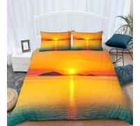 Easy Care Luxurious Bedding Duvet Cover, Brushed Microfibre Soft Quilt Covers Natural Sunset Lightweight Printed Duvet Cover Orange Color With 2 Pillow Cases