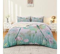Easy Care Microfibre Duvet Cover Set Multicolor & Exquisite Floral Animal Dragonfly Quilt Cover with 2 Pillowcases 220 x 240 cm Breathable Bedding Set with Zip Closure