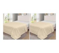 Easy Care Percale Flat Sheets Double- Shrinkage And Fade Resistant Bedsheet- Non Iron Bedding Polycotton Fabric Sheet- Cream (Pack of 2)