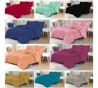 Easy Care Plain Dye Double Size Duvet Cover Sets with 2 Pillow Cases, Non Iron Percale Soft Polycotton Linen Bedding Anti Allergenic Double Quilt Cover Set (Navy)