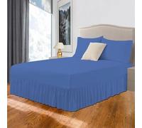 Easy Care Plain Polycotton Fitted Valance Sheet Deep Drop - Super Soft Non-Iron Fade Resistant Bed Skirt (MID BLU KI)