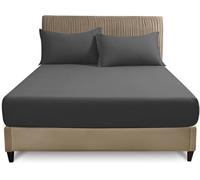 Easy Care Polycotton Fitted Bed Sheet with Matching Housewife Pillowcases Set - 2 Pack, Soft and Durable Polyester-Cotton Blend, Single Size, Perfect for Comfortable Sleep (Gray, Double)