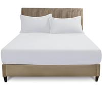 Easy Care Polycotton Fitted Bed Sheet with Matching Housewife Pillowcases Set - 2 Pack, Soft and Durable Polyester-Cotton Blend, Single Size, Perfect for Comfortable Sleep (White, Double)