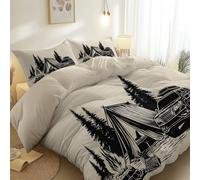 Easy Care Printed Duvet Cover, Breathable Brushed Microfiber Outdoors Camping Bonfire theme Light Gray Reversible Duvet Covers with Zipper, for Kids Adults Double Bedding Set